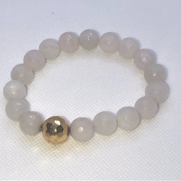 𝅺gorjana Quartz & 18k Gold Plated Brass Power Stone Bracelet Elastic Stretch OS - Picture 1 of 4